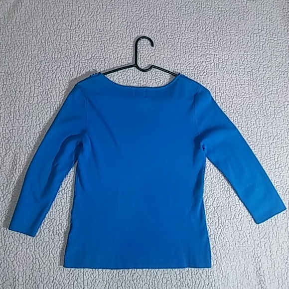 Ruby Rd Blue Top with Beaded Neck Bib Details - Picture 4 of 8